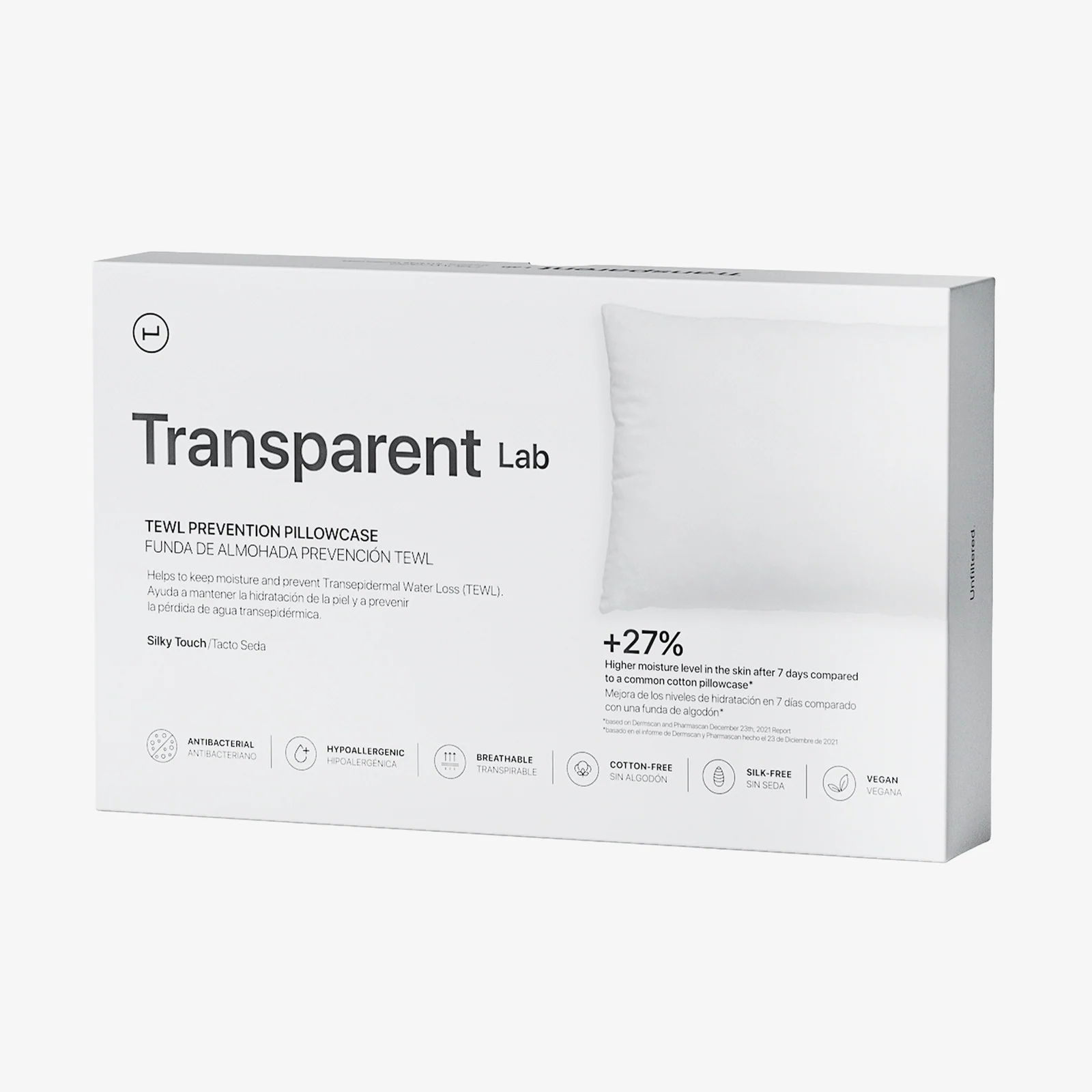 TRANSPARENT-LAB - PILLOWCASE Standard Size 40 x 80 | Наволочка із зволожуючими та антивіковими властивостями з синтетичних волокон, 1 шт