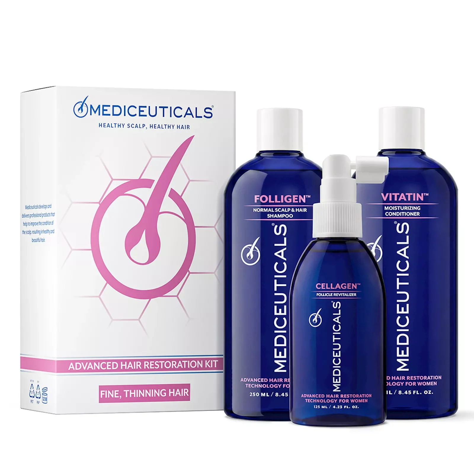 Mediceuticals Advanced Hair Restoration Kit - Набір для стимулювання росту волосся для жінок (нормальне/тонке волосся), 3 в 1