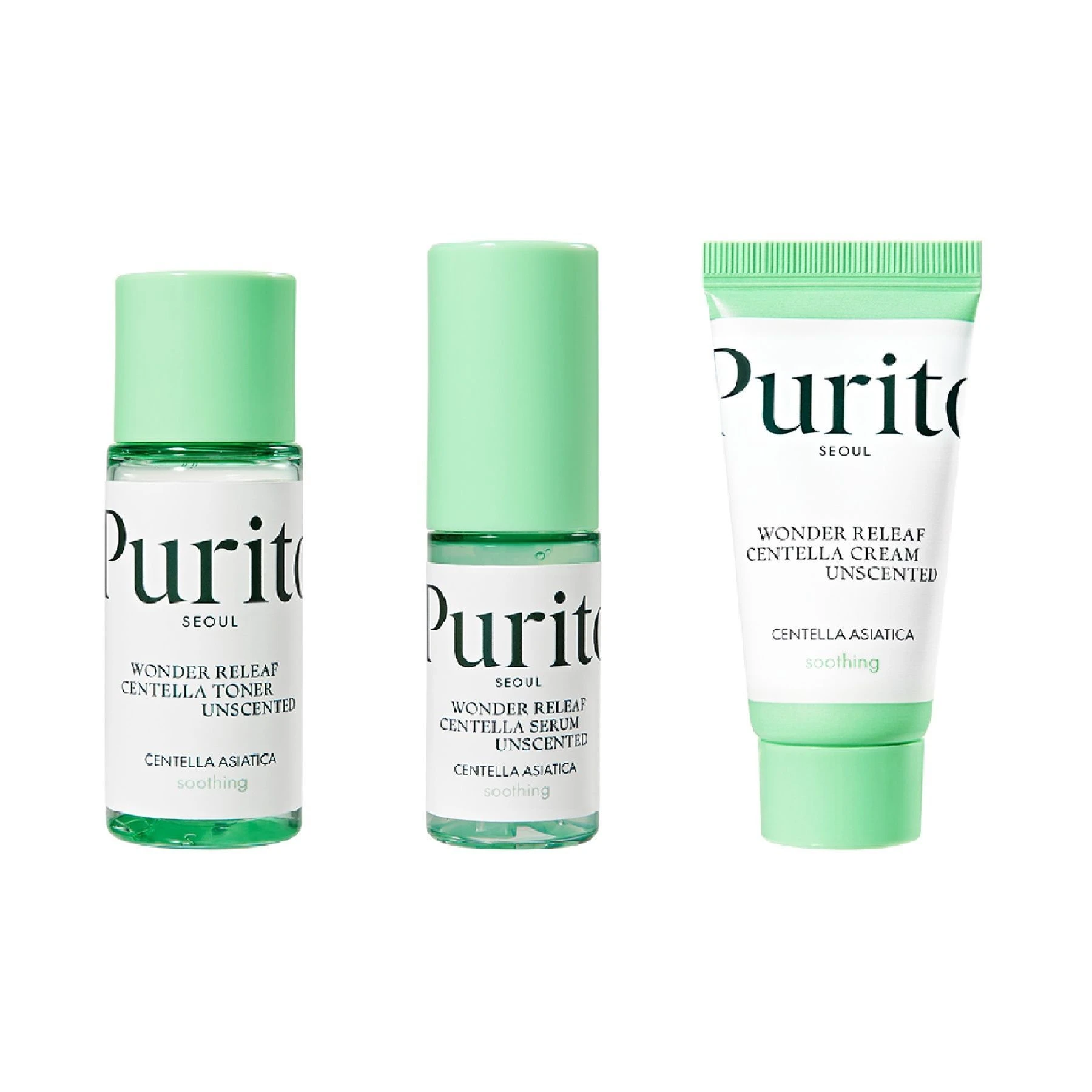 Набір засобів з центеллою без ефірних масел Purito SEOUL Wonder Releaf Centella Mini Kit Unscented, 3 в 1