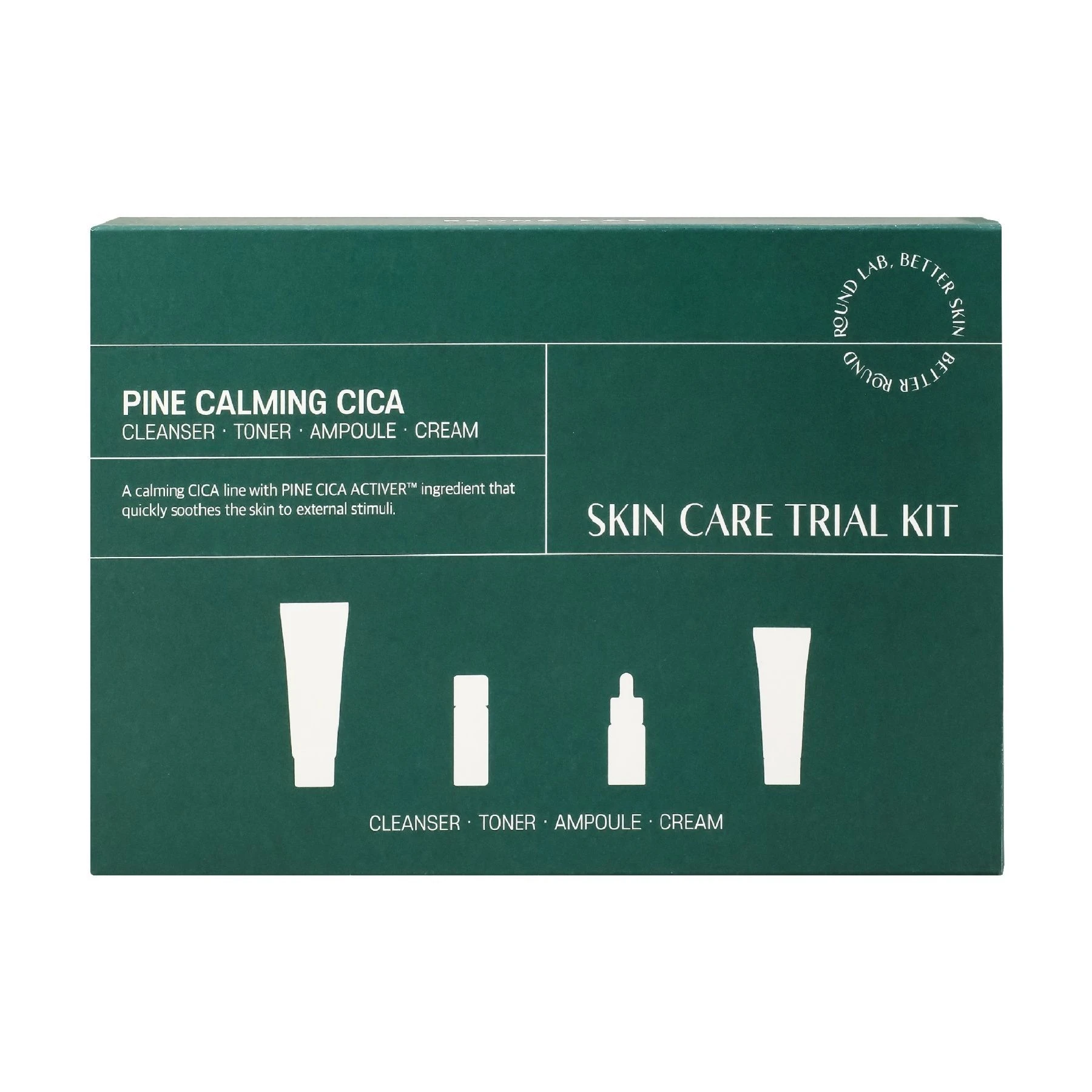 Набір мініверсій засобів з екстрактом голок сосни ROUND LAB Pine Calming Cica Trial Kit, 4 в 1